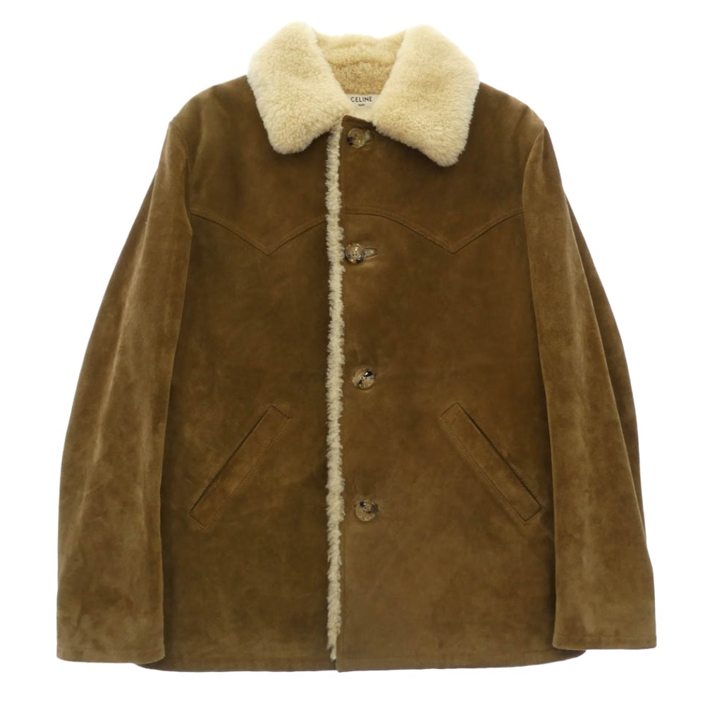 CELINE セリーヌ レザージャケット 24AW 2D500039F.14CI LOOSE COAT WITH SHEARLING INNER LINING IN SPLIT CALFSKIN シアリングコートムートンブルゾン 【美品】【中古】