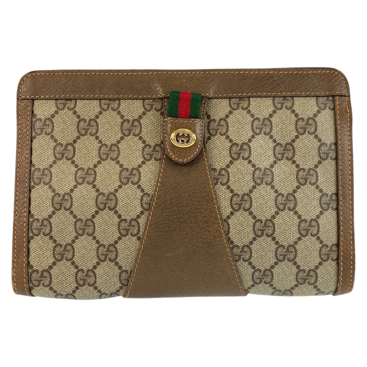 GUCCI グッチ ヴィンテージ シェリーライン ベージュ ブラウン GGスプリームキャンバス レザー/ クラッチバッグ セカンドバッグ 602252 【中古】