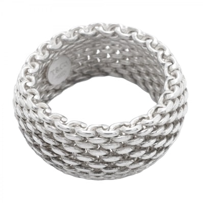 【6jdb0518】ティファニー リング サマセット/メッシュ シルバー925 16号【中古】レディース