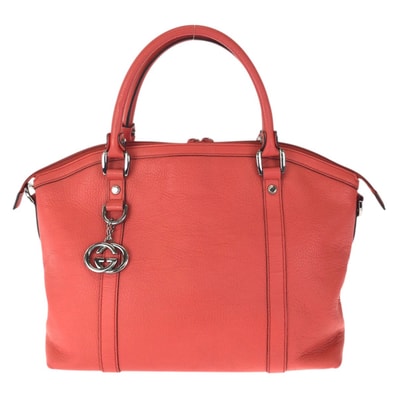 美品 GUCCI グッチ インターロッキング オレンジ ピンク ガンメタ金具 レザー トートバッグ ハンドバッグ 601558 【中古】