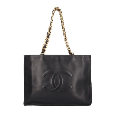 シャネル チェーントート ココマーク トートバッグ レザー ブラック レディース CHANEL 中古