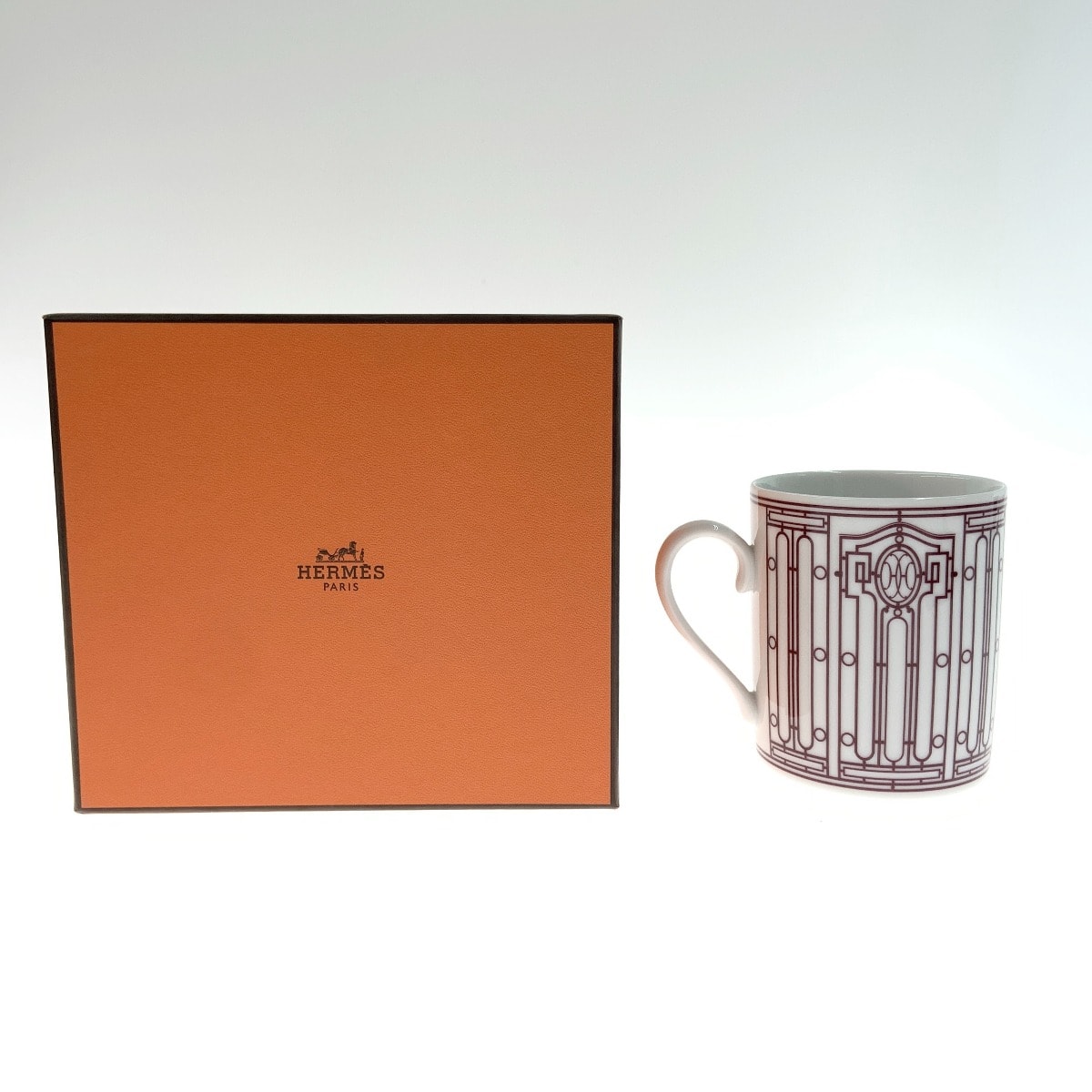 〇〇HERMES エルメス Hデコ マグカップ ホワイト x レッド
