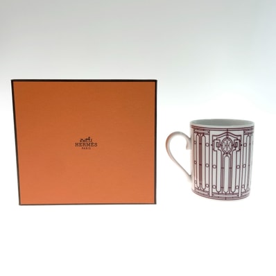 〇〇HERMES エルメス Hデコ マグカップ ホワイト x レッド