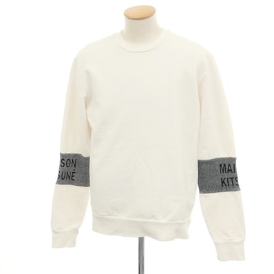 【中古】メゾンキツネ MAISON KITSUNE コットン クルーネック スウェット ホワイト【サイズM】【メンズ】