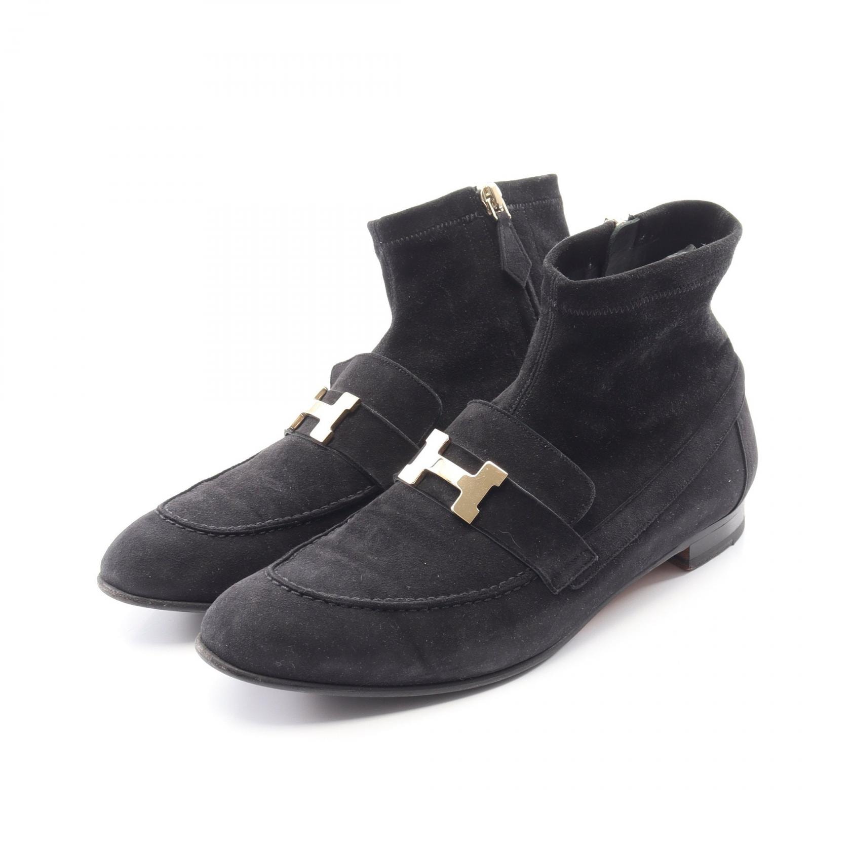 エルメス HERMES サントノーレ コンスタンス ショート ブーツ 靴 スウェード レディース ブラック系 【中古】