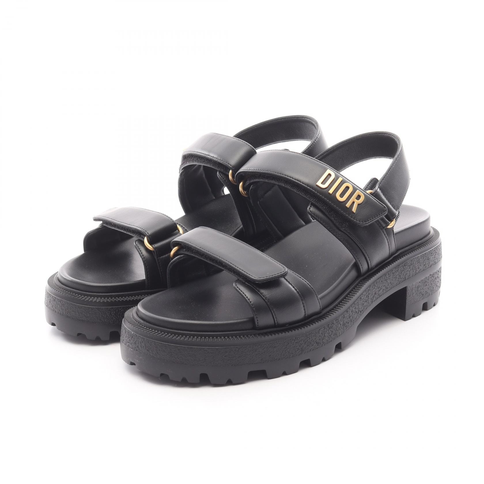 ディオール Dior DIORACT プラットフォーム サンダル 靴 レザー レディース ブラック系 KCO016LAB90038.5 【新品】