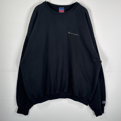 古着 チャンピオン Champion 長袖 スウェット オーバーサイズ ワンポイント トレーナー クルーネック 大きいサイズ 2XL ブラック 無地 メンズ