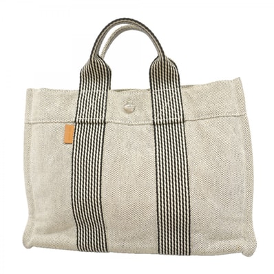 【6gd4649-k】エルメス トートバッグ ニューフールトゥ キャンバス グレー シルバー金具【中古】レディース