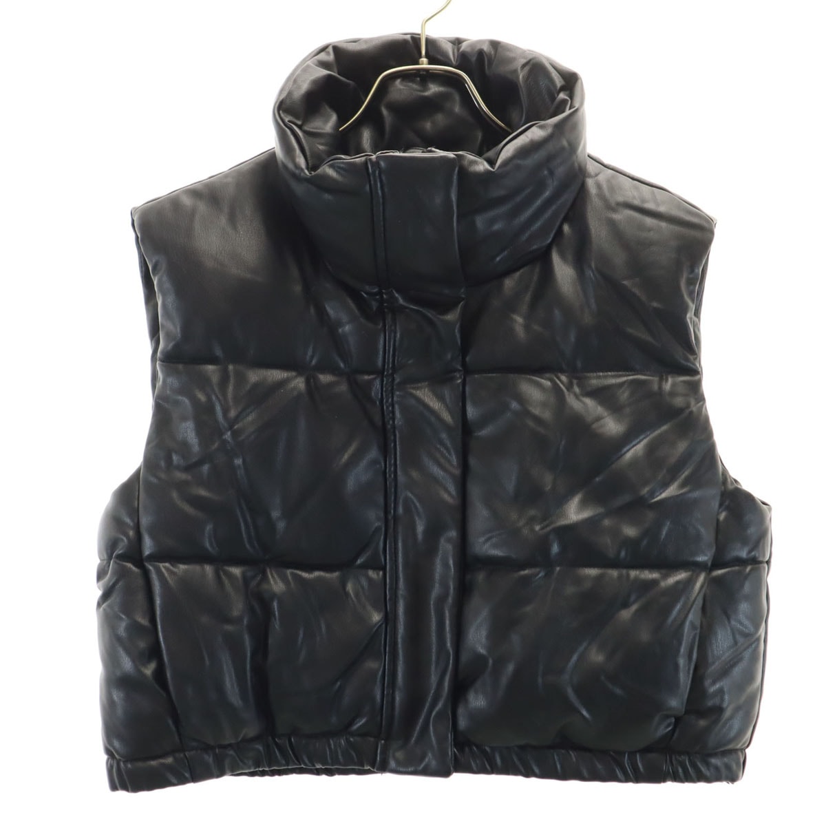 ZARA ザラ フェイクレザー ショート 中綿ベスト M ブラック系