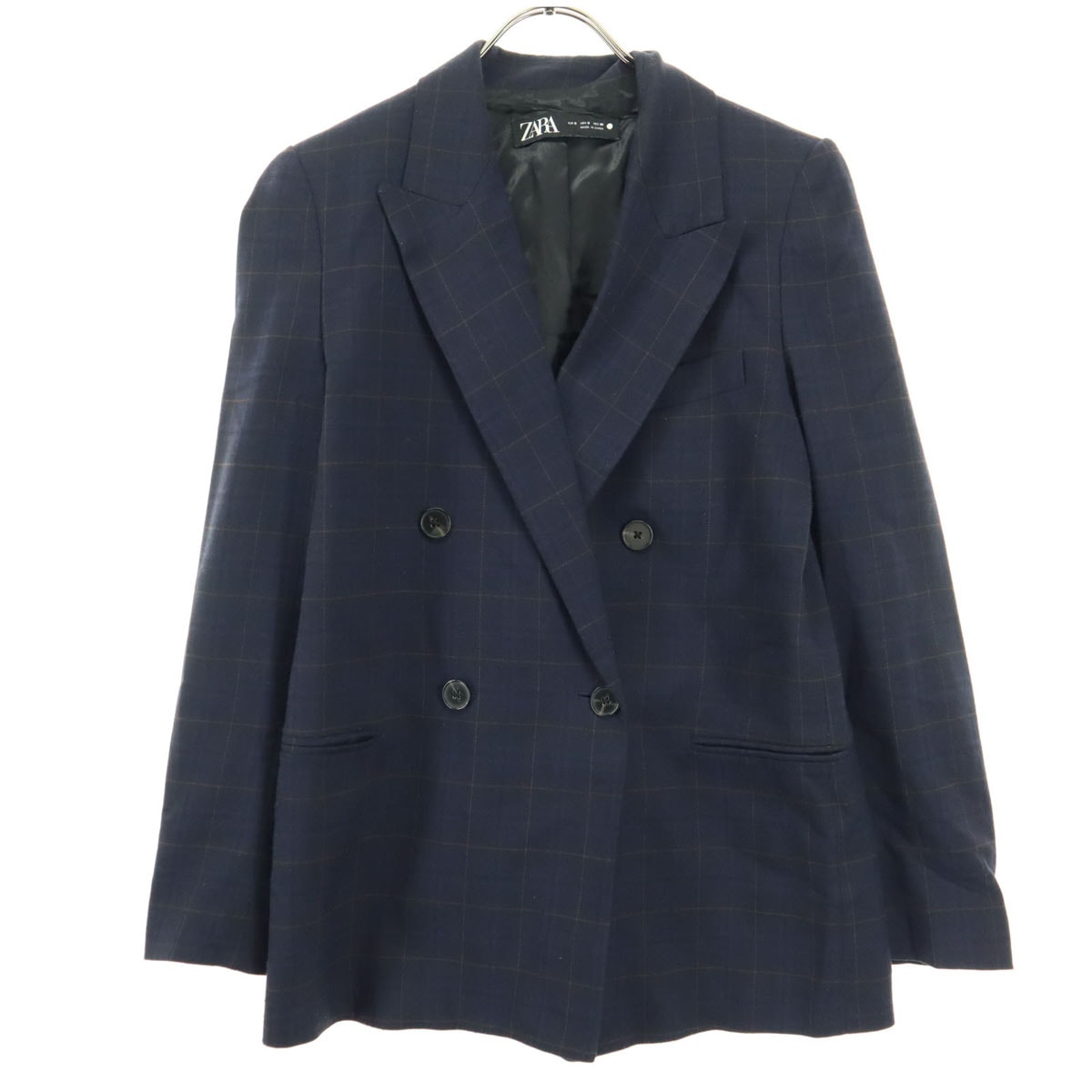 ZARA ザラ チェック柄 ダブルボタン テーラードジャケット S ネイビー