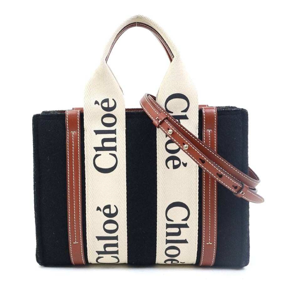 クロエ Chloe ハンドバッグ ショルダーバッグ ウッディ スモール ウール/レザー ブラック レディース【中古】 e61153k