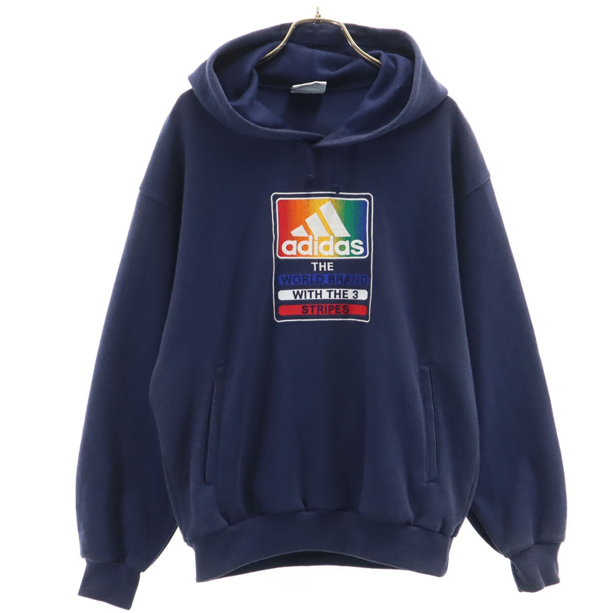 adidas アディダス 90s オールド 長袖 スウェットパーカー S-M ネイビー デサント