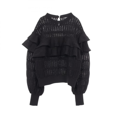 シャネル CHANEL ココマークボタン フリル ニット 衣料品 トップス コットン レディース ブラック系 【中古】