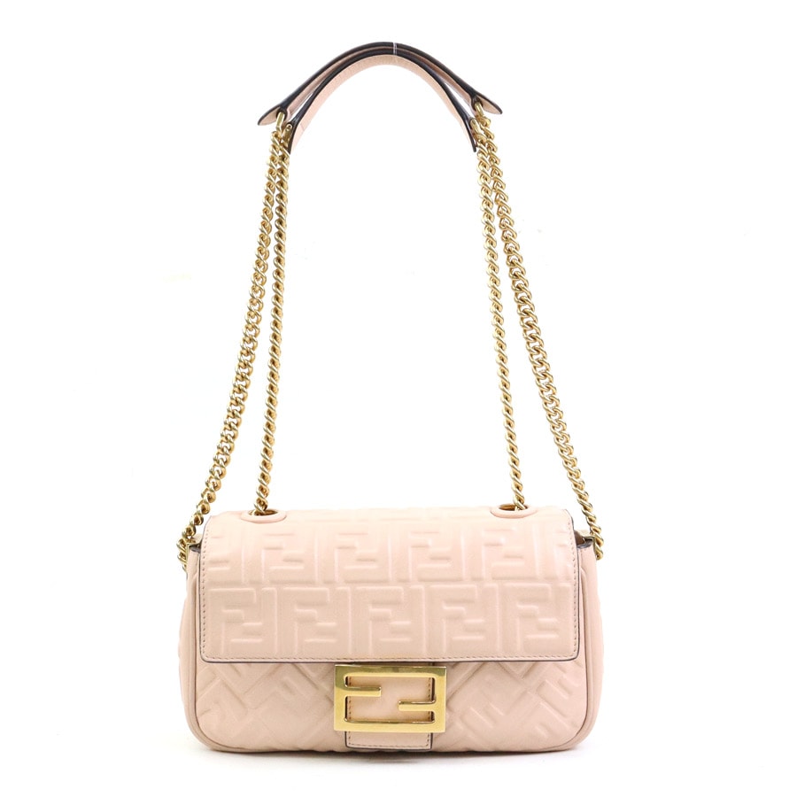 フェンディ FENDI ショルダーバッグ バゲット チェーン ミディ レザー/メタル ピンクベージュ/ゴールド レディース 8BR793-AH9C【中古】 e60617a