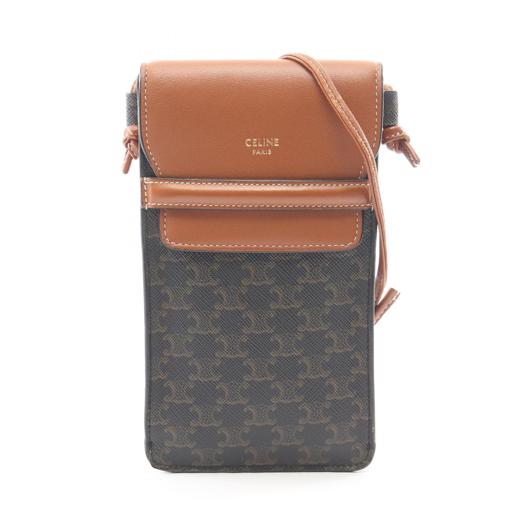 セリーヌ CELINE フォンポーチ トリオンフ ショルダーバッグ バッグ PVCコーティングキャンバス レザー レディース ブラック系 / ブラウン系 10G332CQD 【中古】