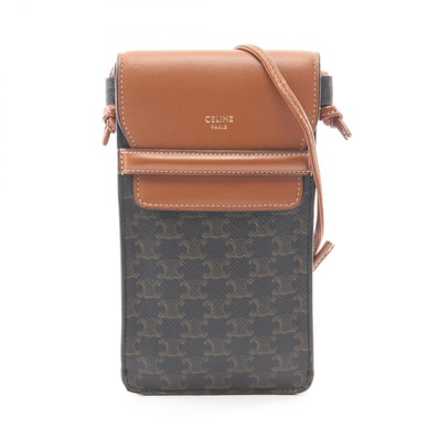 セリーヌ CELINE フォンポーチ トリオンフ ショルダーバッグ バッグ PVCコーティングキャンバス レザー レディース ブラック系 / ブラウン系 10G332CQD 【中古】