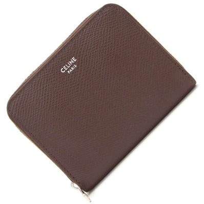 CELINE Compact zipped wallet in Grained calfskin "Brown"