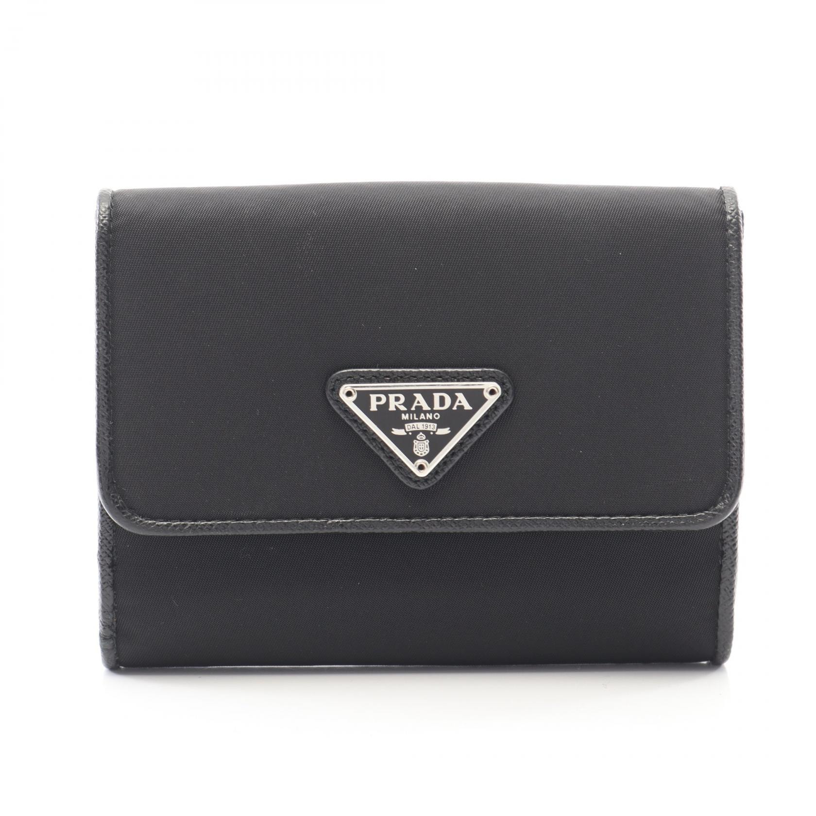 プラダ PRADA TESSUTO 二つ折り財布 財布 ナイロン サフィアーノレザー レディース ブラック系 1MH523 【中古】