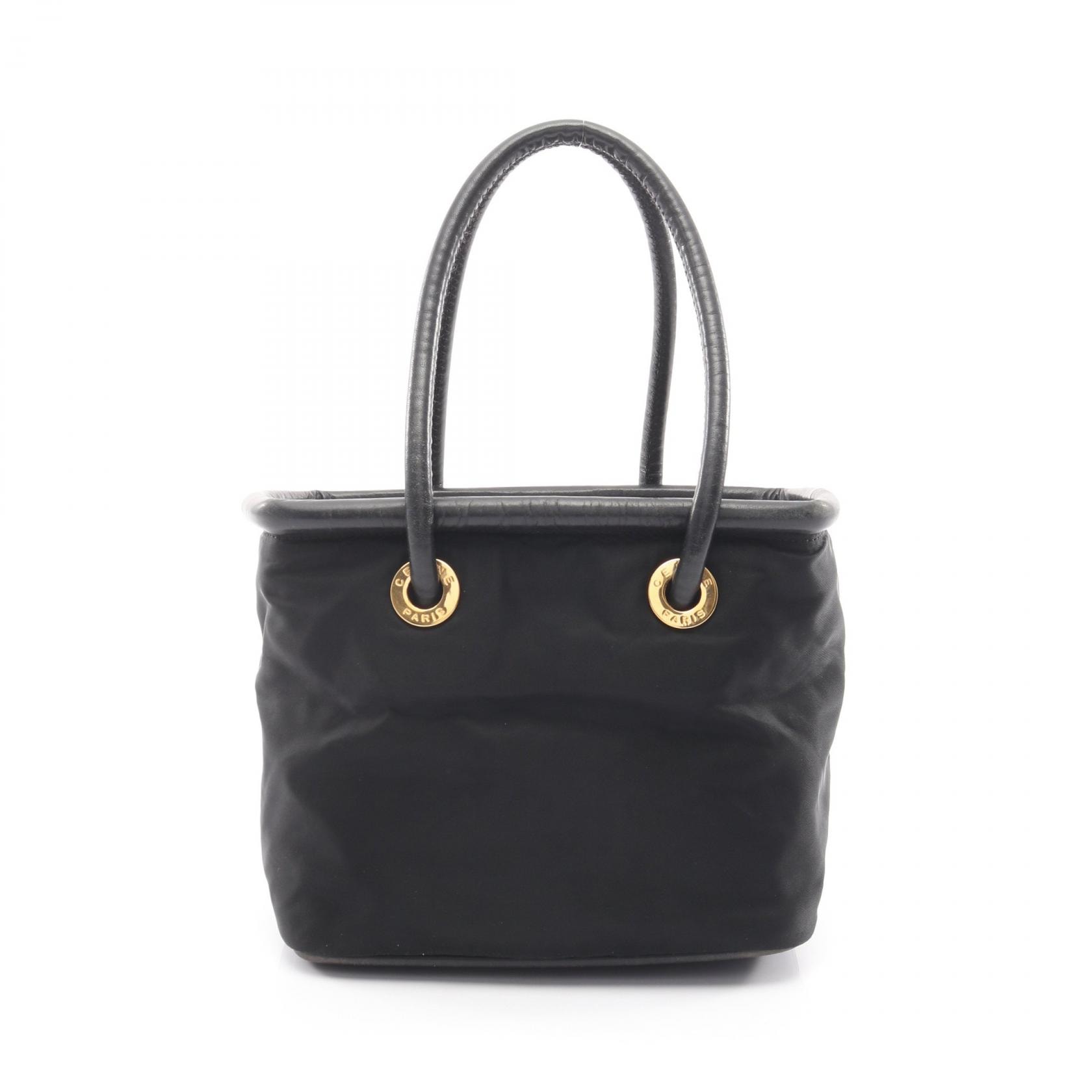 セリーヌ CELINE サークルロゴ ハンドバッグ バッグ ナイロン レザー レディース ブラック系 【中古】
