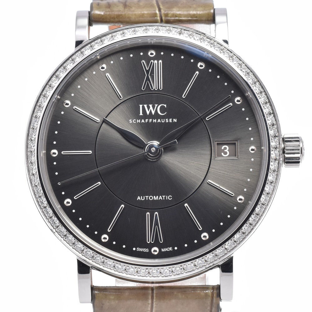 IWC IWC SCHAFFHAUSEN IW458104 ポートフィノ ダイヤモンドベゼル グレー 自動巻き メンズ 美品 保証書付き 腕時計 B#149515