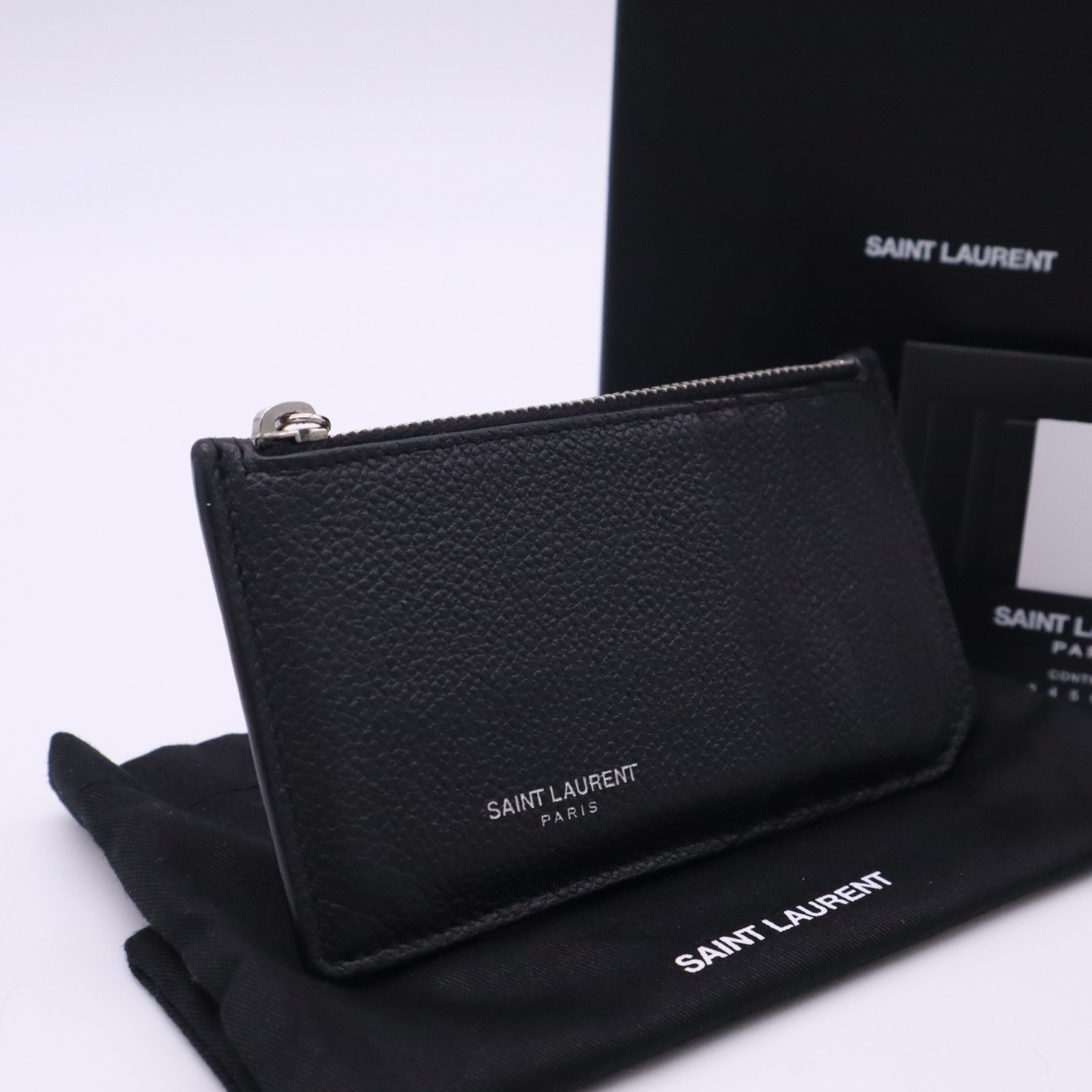 美品 SAINT LAURENT サンローラン ロゴ レザー フラグメント カードケー 458583 コインケース ブラック グレインレザー メンズ