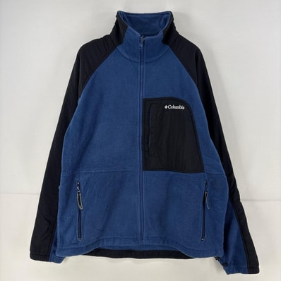古着 コロンビア Columbia フリースジャケット フルジップ ワンポイント ロゴ 刺繍 ナイロン切り替え L ブルー系 メンズ