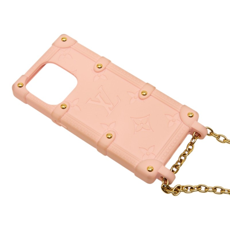 ルイ ヴィトン リ トランク IPHONE 14 PRO チェーン ショルダー スマホケース スマホカバー M82082 ピンク ゴールド メッキ TPU レディース LOUIS VUITTON 中古