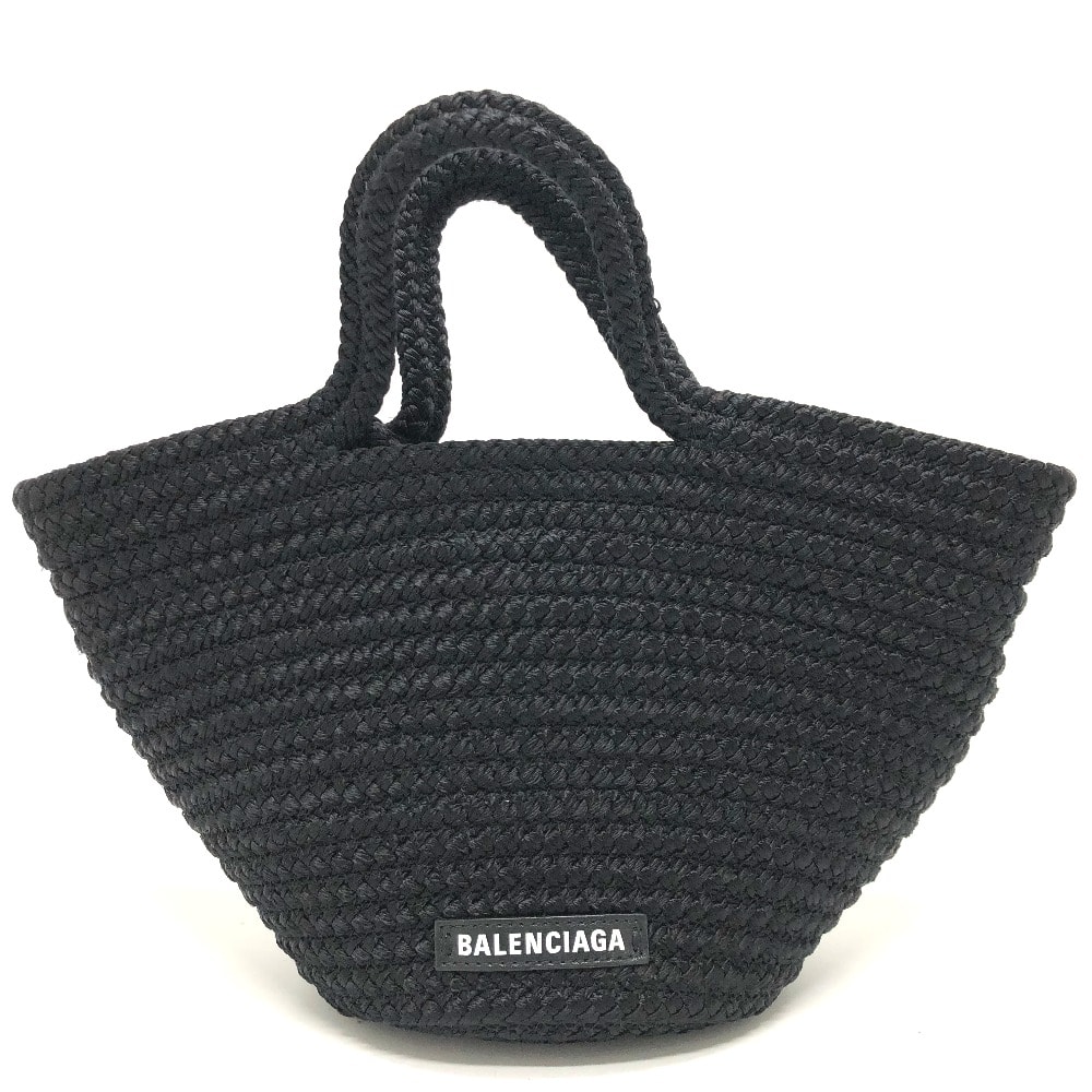 バレンシアガ BALENCIAGA Ibiza スモール ストラップ付きバスケット ブラック コード 695612 ロゴ イビザ カゴバッグ カバン トートバッグ サマーバッグ ハンドバッグ ナイロン ブラック 美品