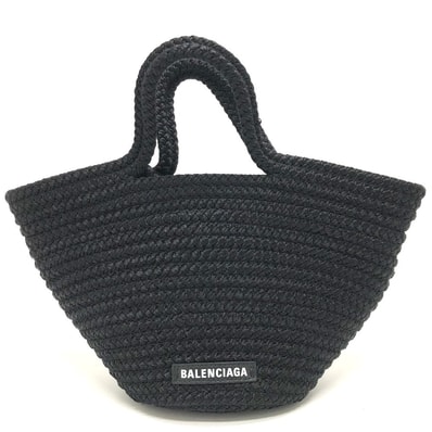 バレンシアガ BALENCIAGA Ibiza スモール ストラップ付きバスケット ブラック コード 695612 ロゴ イビザ カゴバッグ カバン トートバッグ サマーバッグ ハンドバッグ ナイロン ブラック 美品