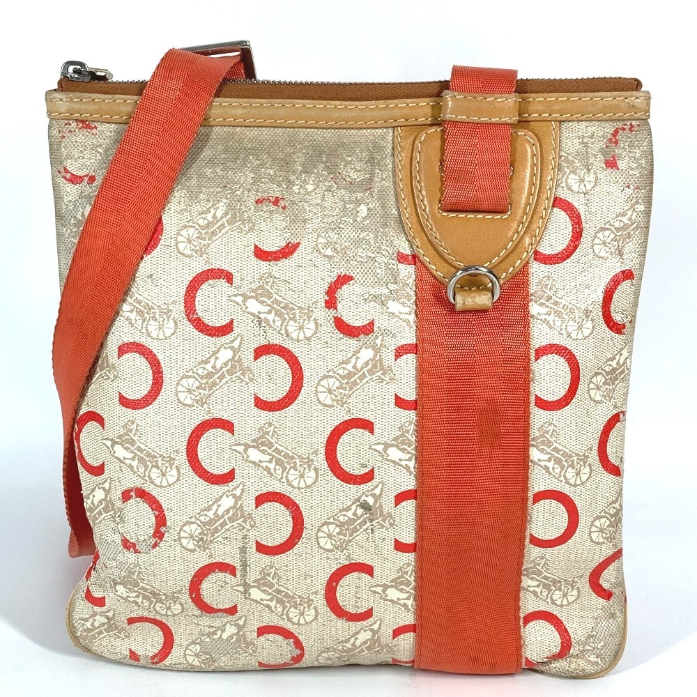 セリーヌ CELINE ロゴ マカダム 馬車 カバン 斜め掛け ポシェット ショルダーバッグ レザー/コーティングキャンバス オレンジ