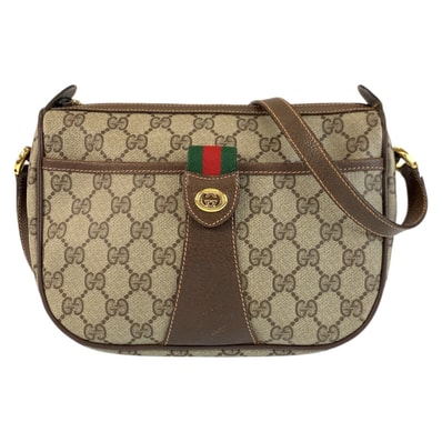 GUCCI グッチ ヴィンテージ ベージュ ブラウン ゴールド金具 GGスプリームキャンバス レザー/ ショルダーバッグ ポシェット 602260 【中古】