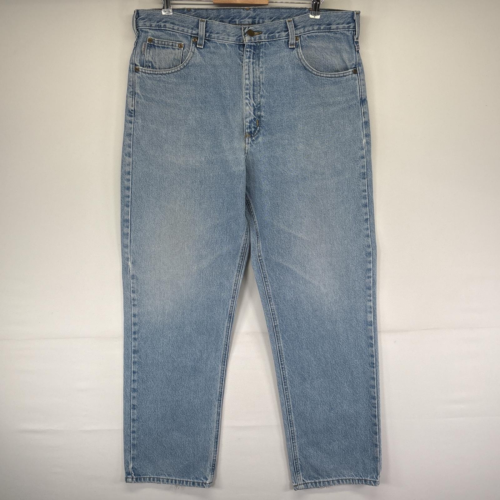 古着 カーハート Carhartt デニムパンツ ジーンズ ジーパン 5ポケット 長ズボン ワーク テーパード 大きいサイズ w38 L32  ブルー メンズ