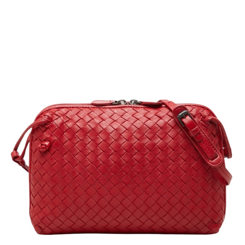 ボッテガヴェネタ イントレチャート 斜め掛け ショルダーバッグ レッド レザー レディース BOTTEGAVENETA 中古