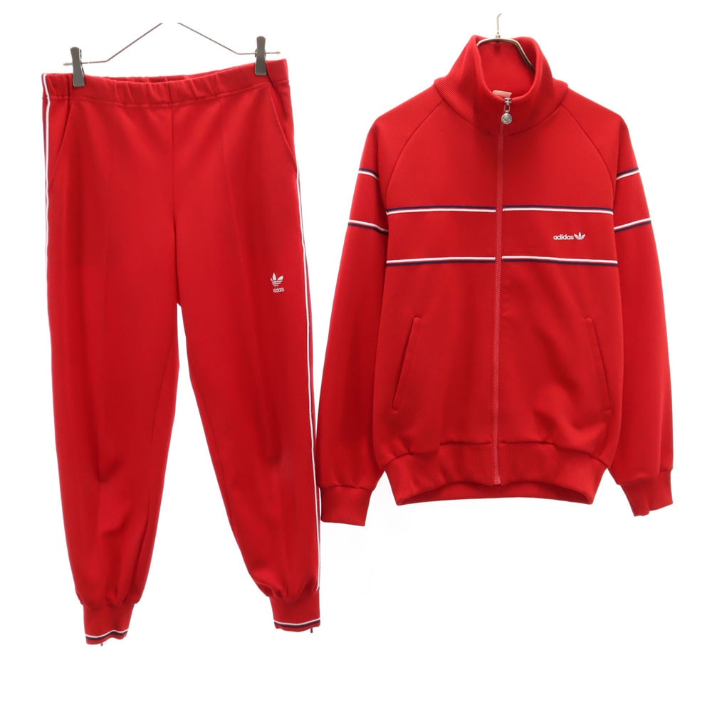 adidas アディダス 70s デサント製 ヴィンテージ 西ドイツタグ トレフォイルロゴ ジャージジャケット 上下セットアップ L/M レッド