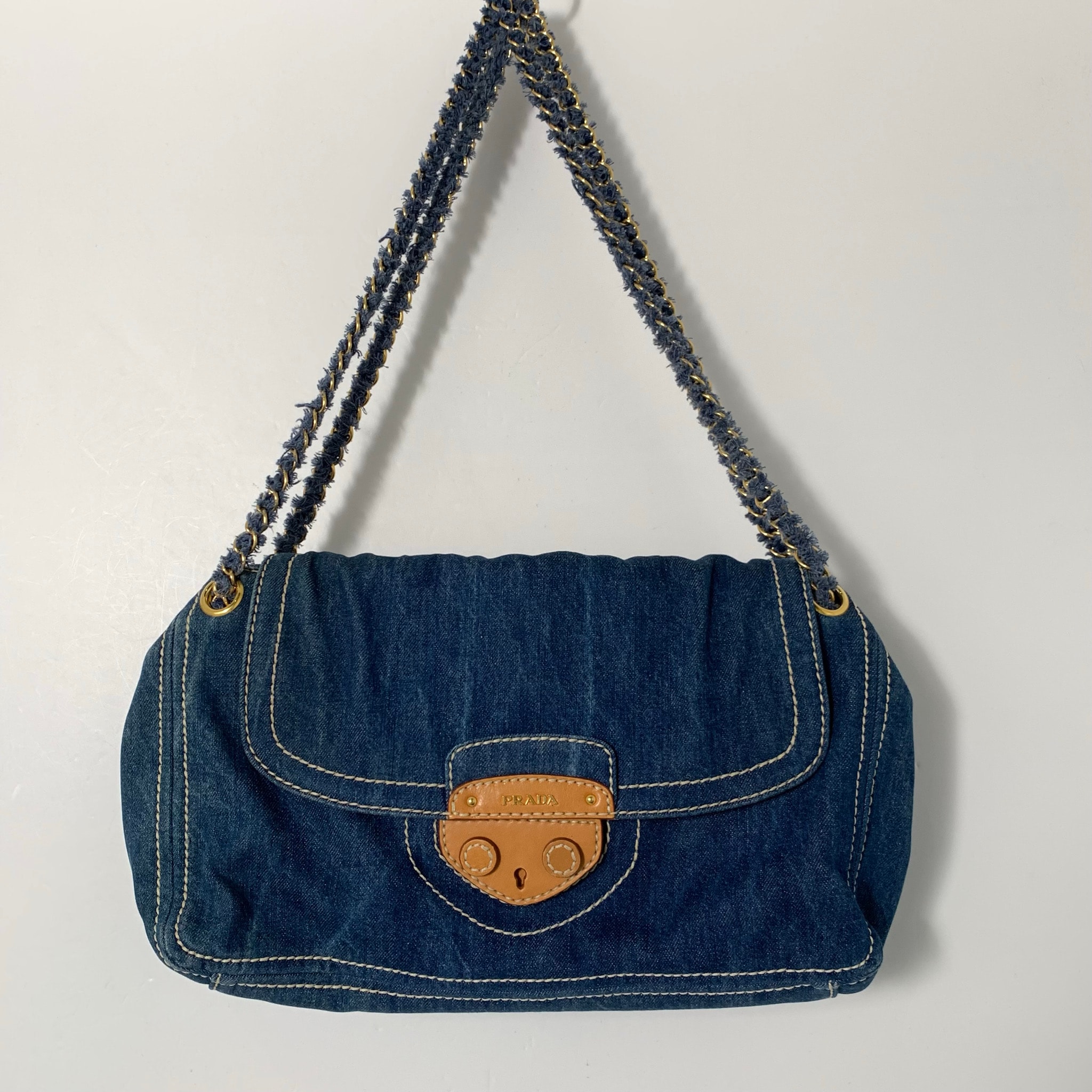 Prada Double-Chain Shoulder Bag Denim Blue