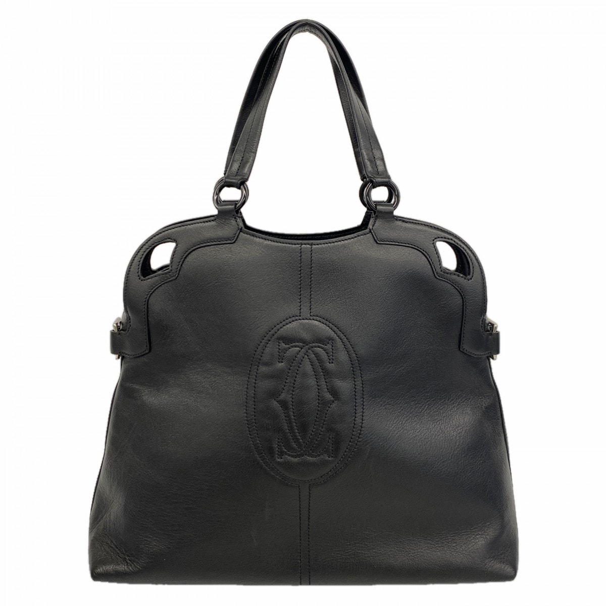 【6db1621】カルティエ ハンドバッグ マルチェロ レザー ブラック シルバー金具【中古】レディース