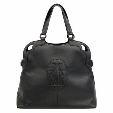 【6db1621】カルティエ ハンドバッグ マルチェロ レザー ブラック シルバー金具【中古】レディース