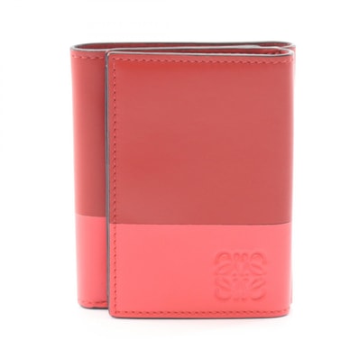 ロエベ LOEWE トライフォールド ウォレット 三つ折り長財布 財布 レザー レディース レッド系 / ピンク系 【中古】