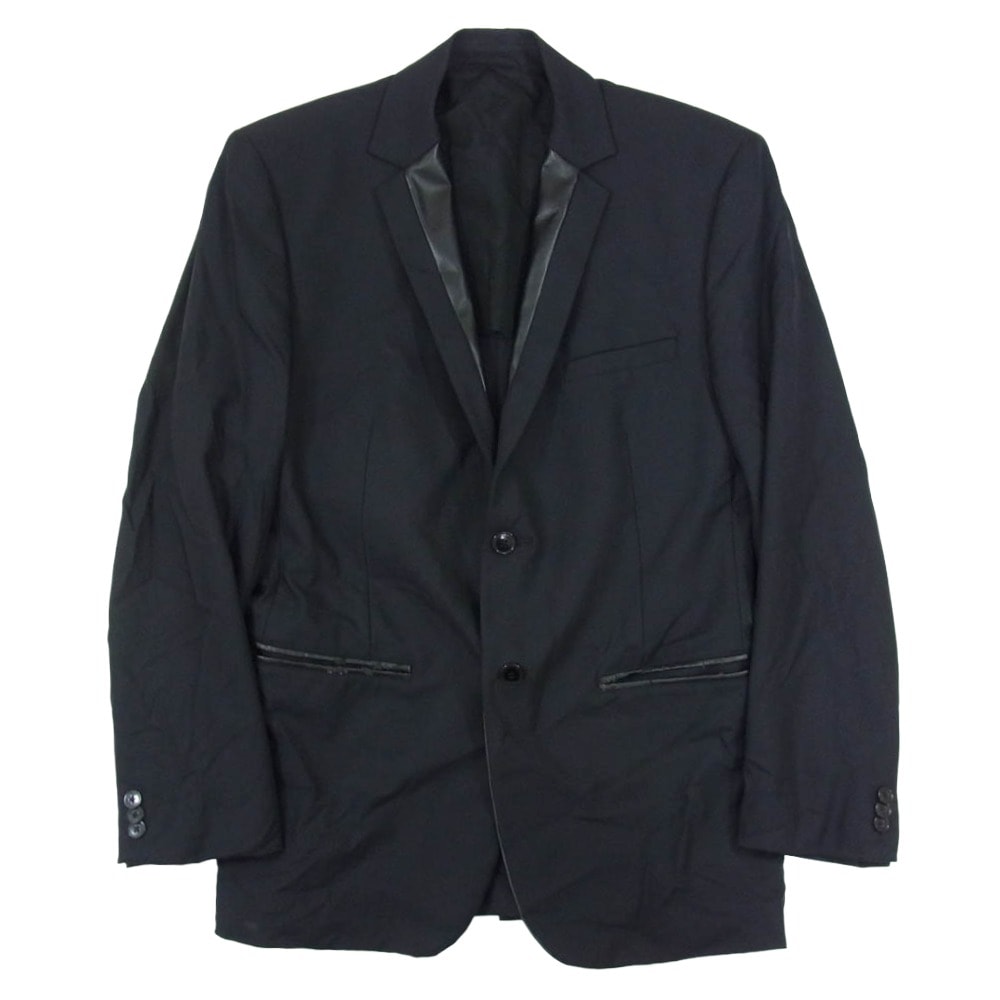 VERSACE ヴェルサーチ ジャケット フェイクレザー切替 テーラード ジャケット ブラック系 50【中古】