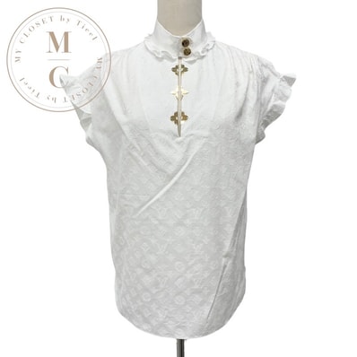 ルイヴィトン LOUIS VUITTON トップス コットン ホワイト ゴールド シャツ ブラウス モノグラム 半袖