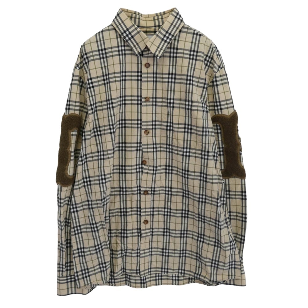 BURBERRY バーバリー 長袖シャツ 21AW 8042350 ティッシ期 レタードTBパッチ ノバチェック 長袖シャツ ベージュ系 L【中古】