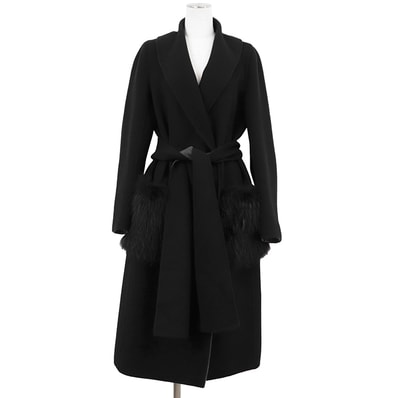 FENDI フェンディ カシミヤコート サイズ 42 レディース フォックスファーポケット ベルテッド アウター ガーメント付属 ブラック 黒 イタリア製