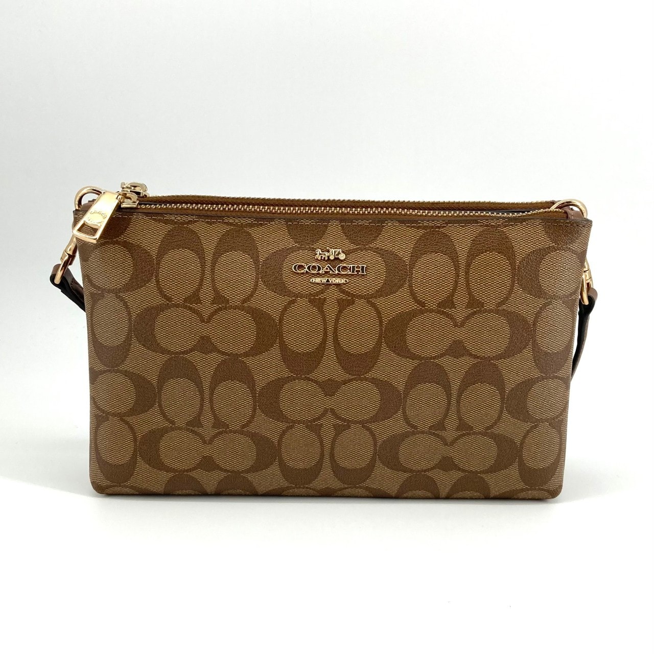 COACH(コーチ) ダブルジップ クロスボディ シグネチャー柄 F58328 ショルダーバッグ ブラウン
