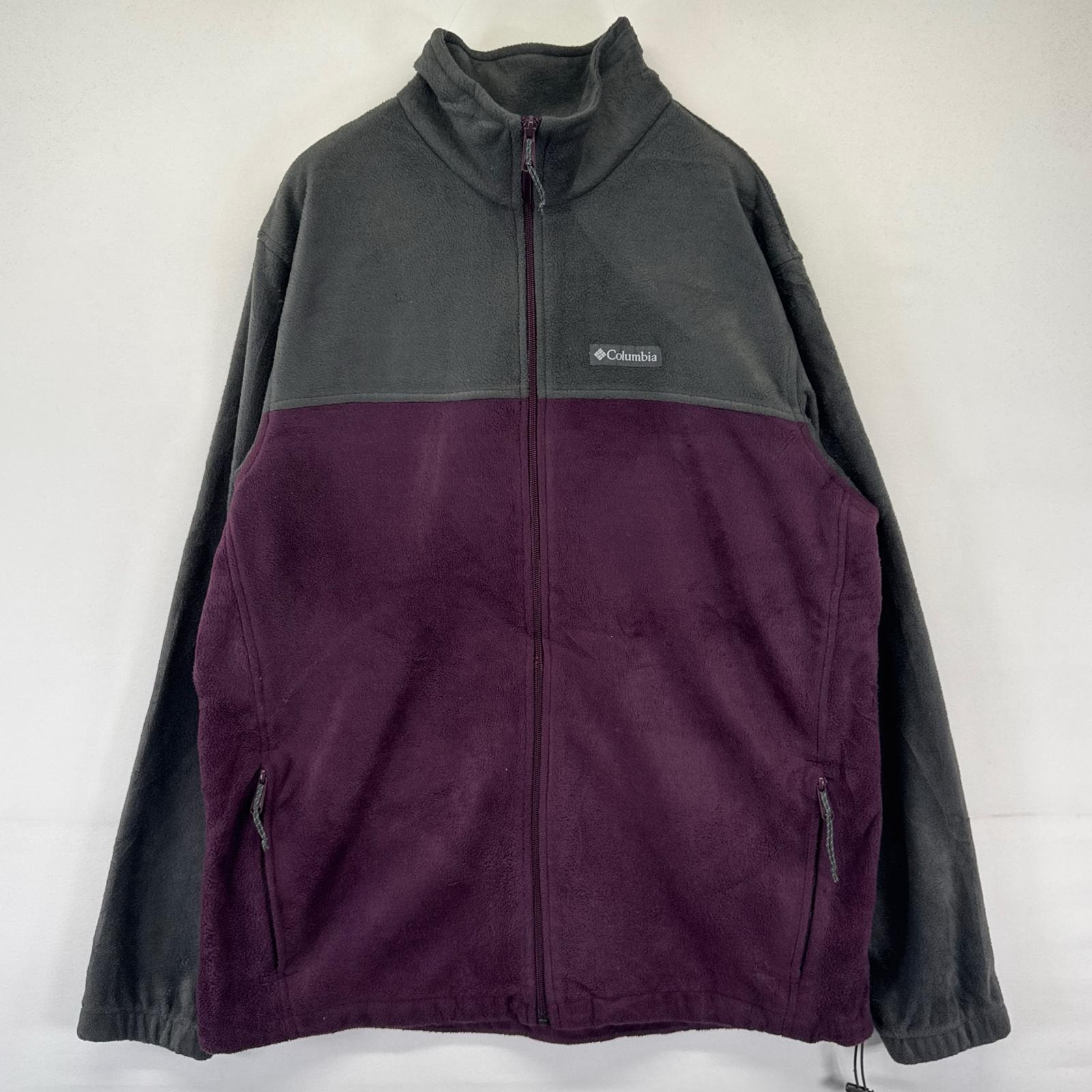 古着 コロンビア Columbia フリース ジャケット フルジップ ワンポイントロゴ アウトドア パープル XL  グレー系 ツートン メンズ