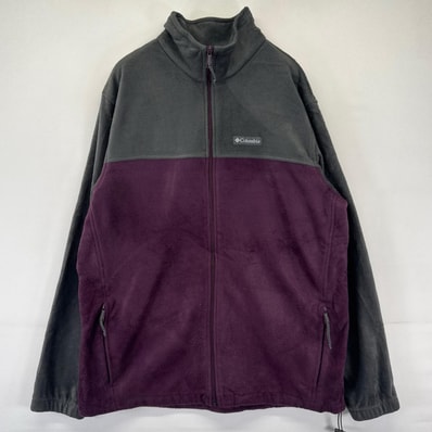 古着 コロンビア Columbia フリース ジャケット フルジップ ワンポイントロゴ アウトドア パープル XL グレー系 ツートン メンズ
