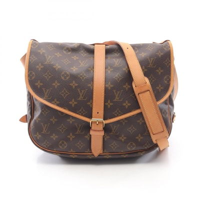 ルイ・ヴィトン LOUIS VUITTON ソミュール35 ショルダーバッグ バッグ PVCコーティングキャンバス レザー モノグラム レディース ブラウン系 M42254 【中古】