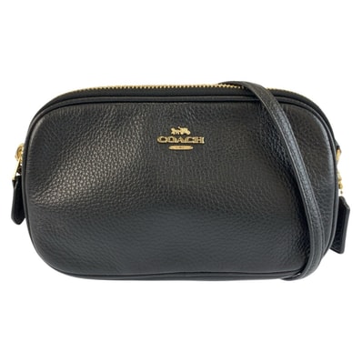 COACH コーチ ブラック 黒 ゴールド金具 レザー ショルダーバッグ ポシェット 1-0296112 【中古】