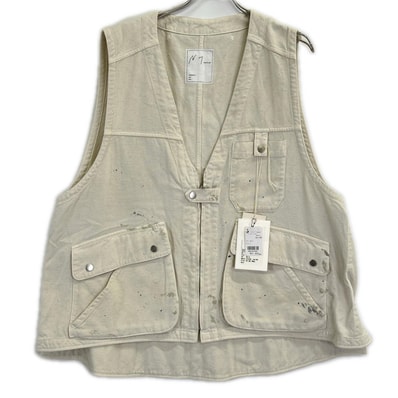 アンセルム 26SS ANC-JK82 ホワイト ペイント加工 C/R DUCK UTILITY VEST 2