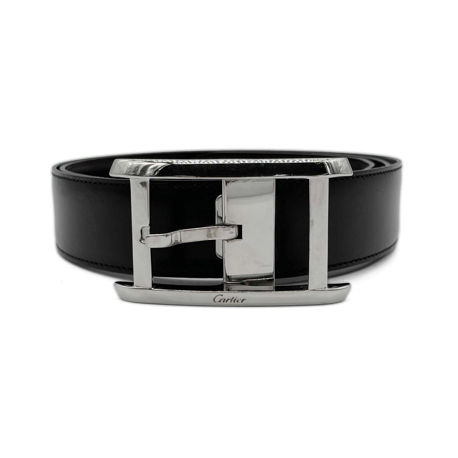 CARTIER カルティエ Tank de Cartier タンク ベルト バックル メタル レザー ブラック メンズ 【中古】