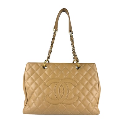 シャネル CHANEL ショルダーバッグ グランドショッピングトート GST レザー ベージュ レディース【中古】 z7201